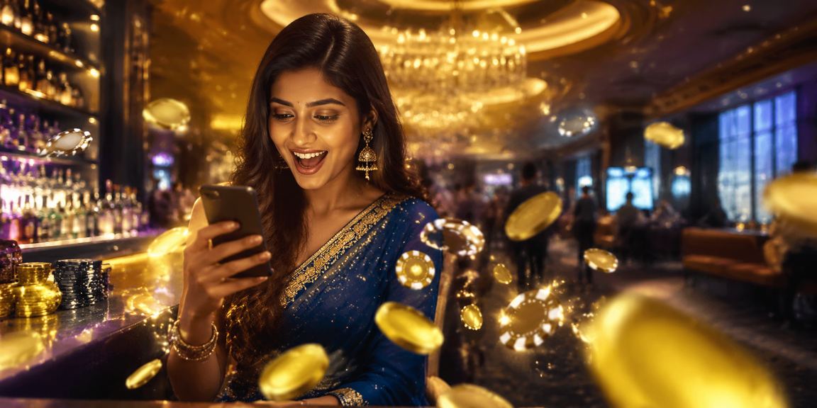 Indian woman using mobile phone to check casino promotions on 22163 platform